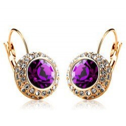 Yellow Gold plated purple crystals earrings set 